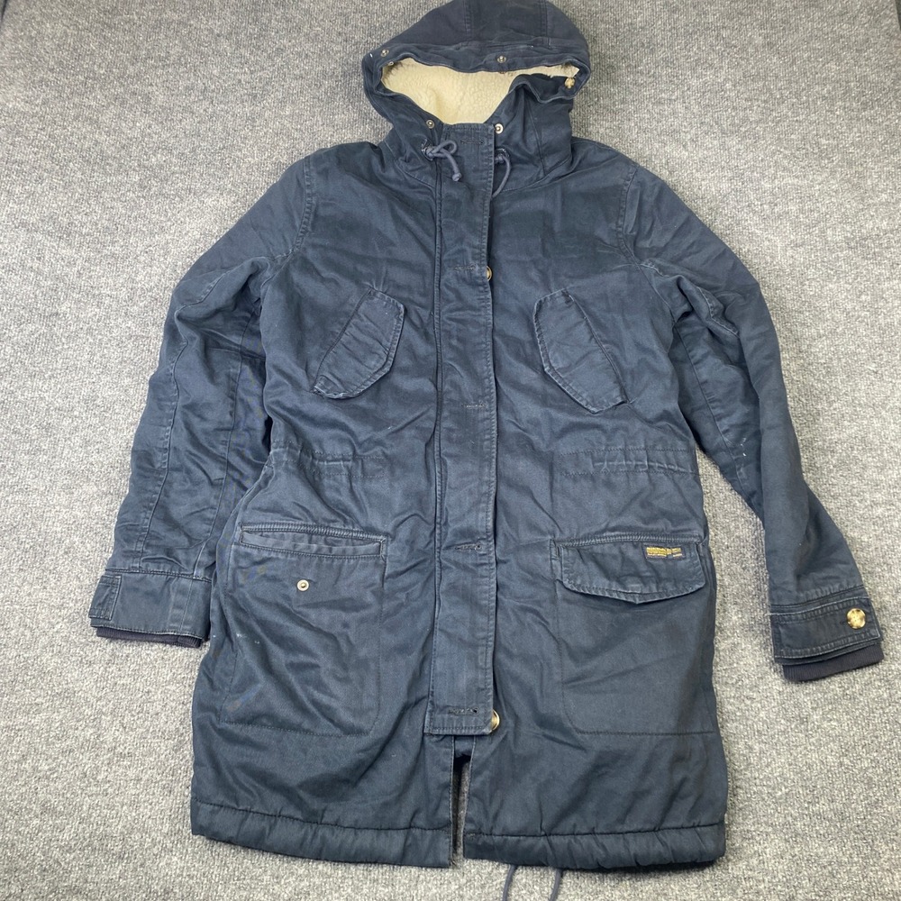 Abercrombie & Fitch Womens Navy Blue Sherpa Lined Military Parka Jacket